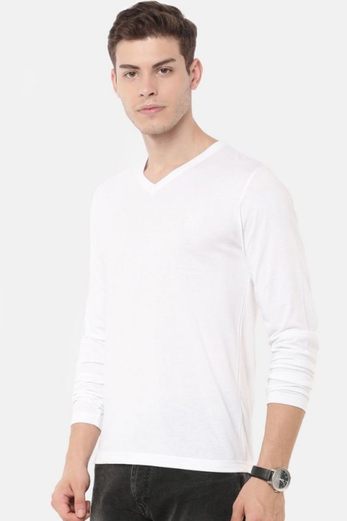 Playera Cuello "V" Manga Larga Blanca