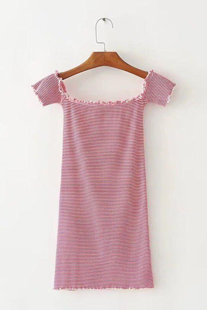Vestido Casual de Lineas Rojas Strapless