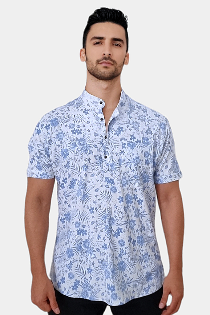 Camisa Shioban de Cuello Chino Manga Corta