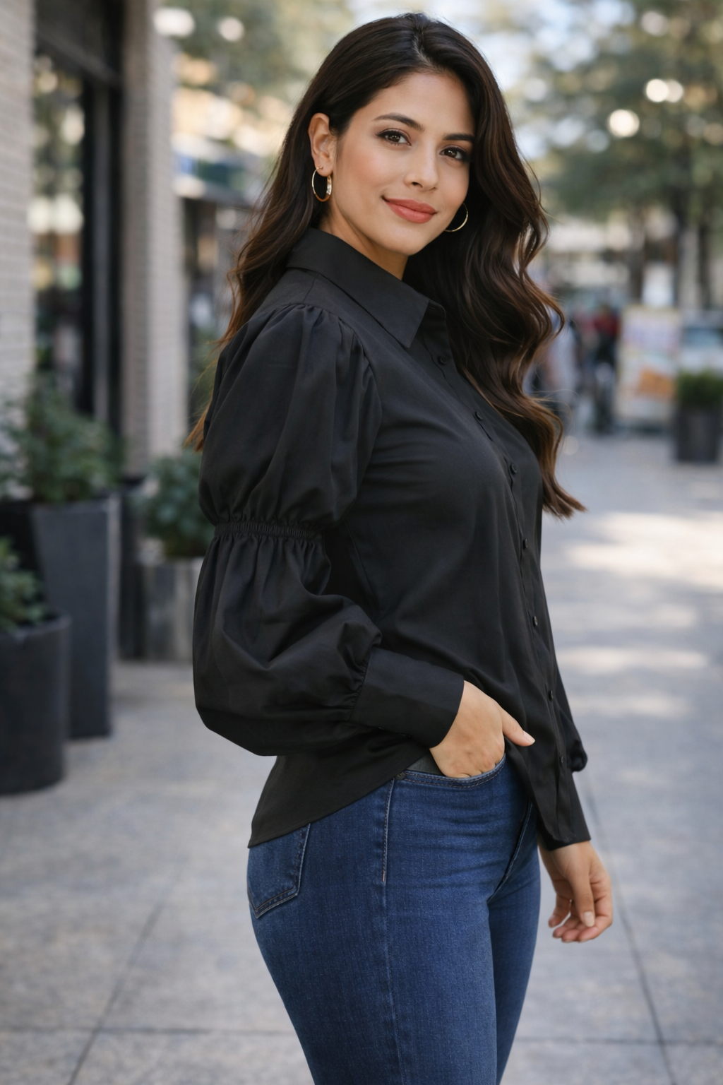 Blusa Mangas Burbuja Negra