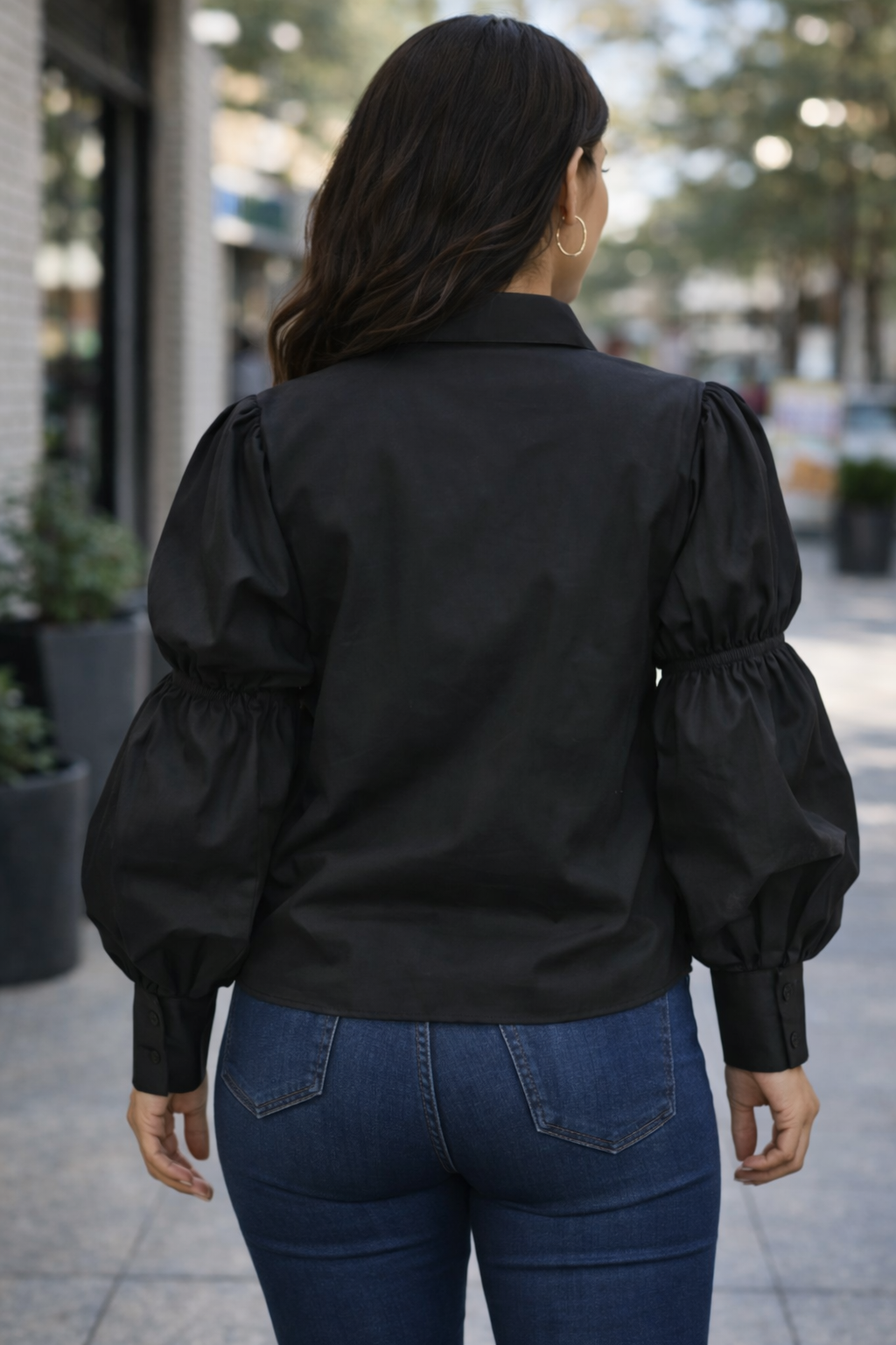 Blusa Mangas Burbuja Negra