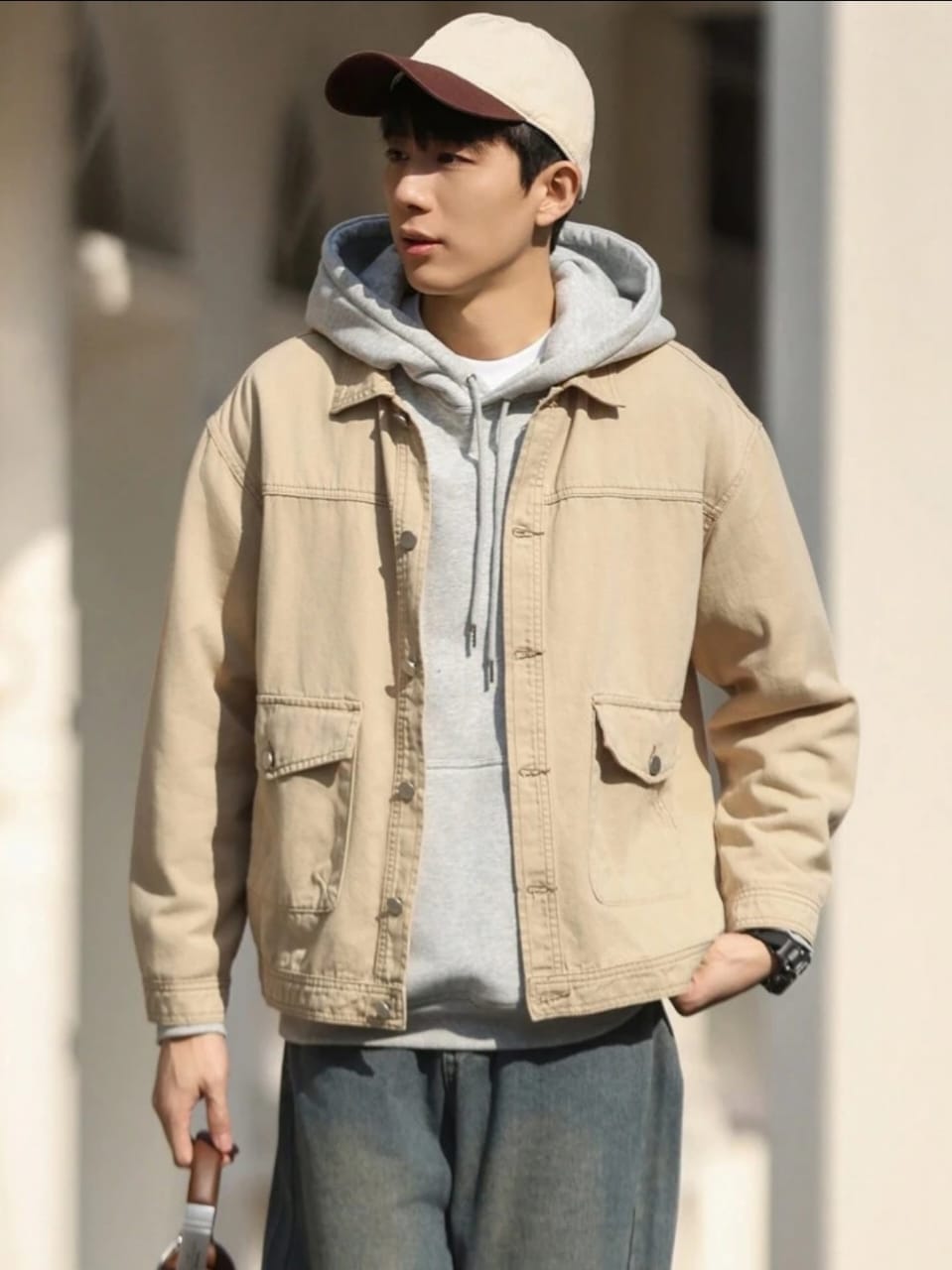 Beige Urban Casual Jacket