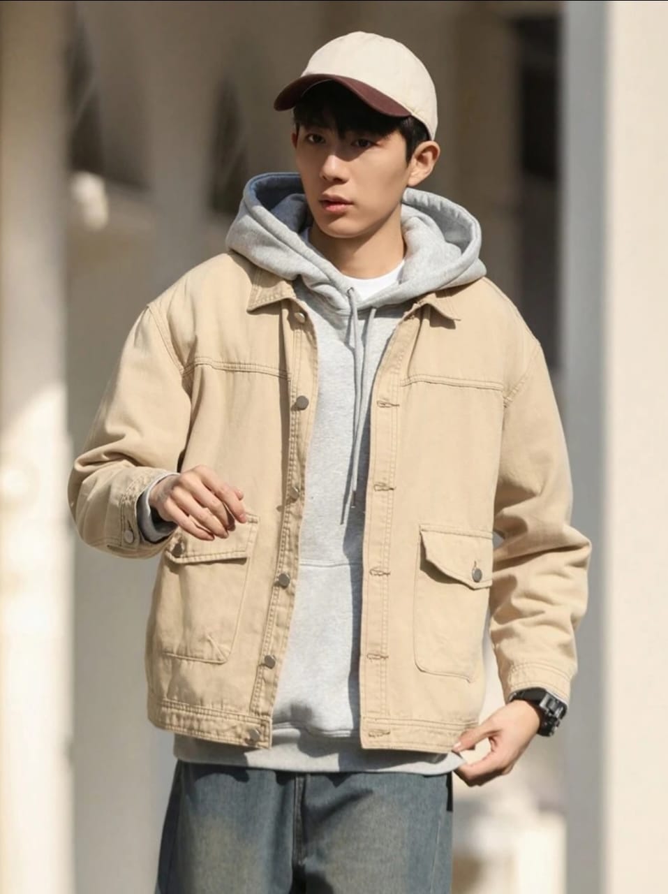 Beige Urban Casual Jacket