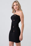 Vestido Strapless Negro con Detalles de Botones