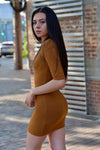 Vestido Terracota Cuello Redondo Manga Larga