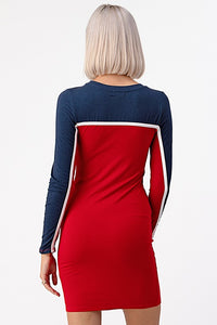 Thumbnail for Vestido Figure Azul con Rojo