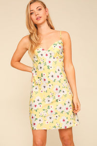 Thumbnail for Vestido Slip Dress Amarillo con Flores