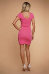 Vestido de Cuello Ancho Manga Corta Pink