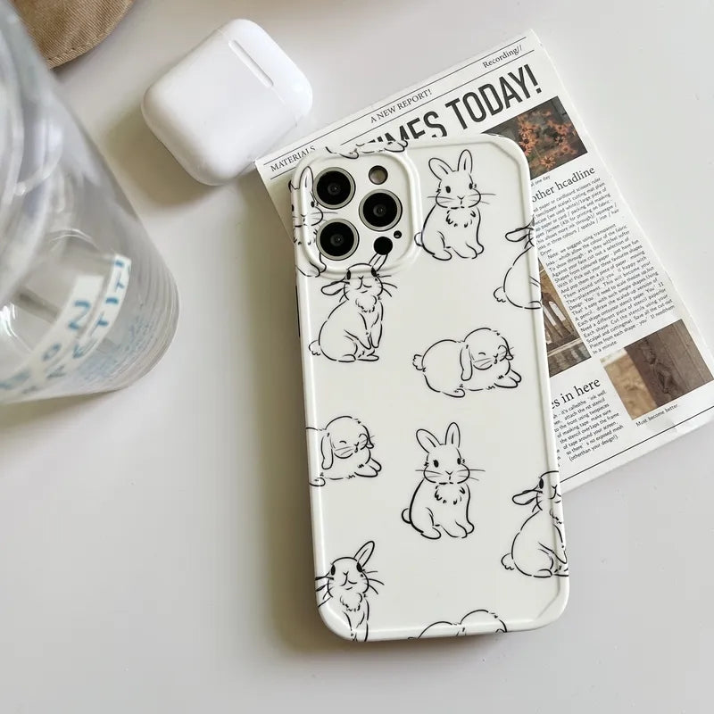 Estuche de Iphone 14 de Silicona Liquida con Print de Conejos