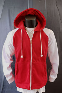 Thumbnail for Sudadera Red Snow con cuerpo rojo y mangas y capucha blancas en estilo slim fit.