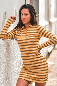 Thumbnail for Vestido Stripes Amarillo con Zipper al Cuello