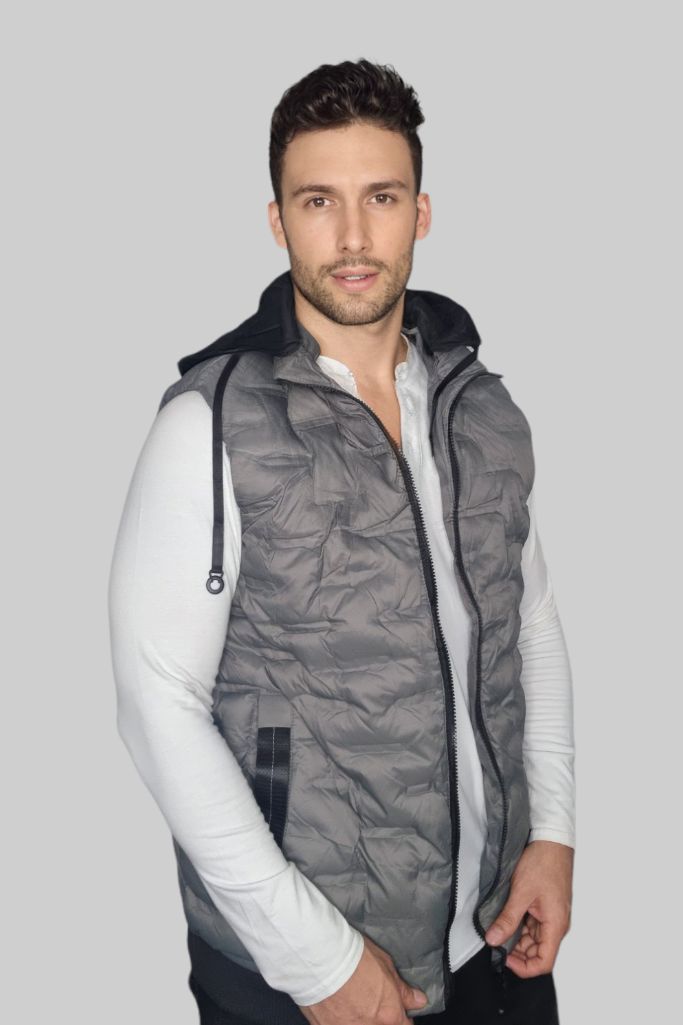Chaleco Full Grey Relieve con Capucha