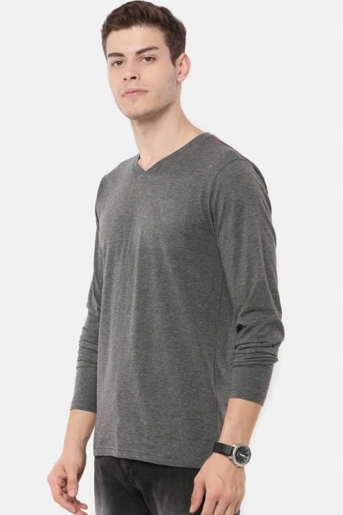 Gris Playera Para Hombre Casual Cuello V Camisetas Manga Larga