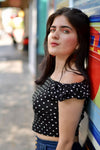 Crop Top Negro de Puntos Polka