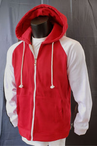 Thumbnail for Sudadera Red Snow con cuerpo rojo y mangas y capucha blancas en estilo slim fit.