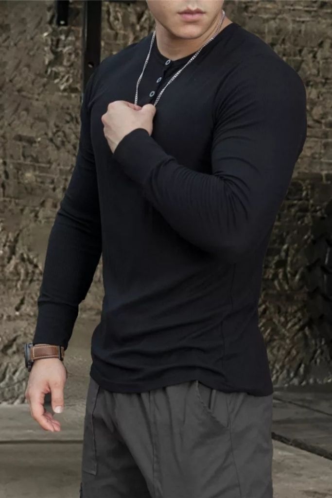 camisa casual negra de botones slim fit 