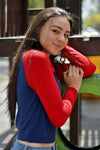 Beisbolera Cuerpo Rojo Mangas Azules