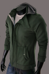 Sudadero slim fit en verde vivo con cierre de cremallera y detalles de botones.